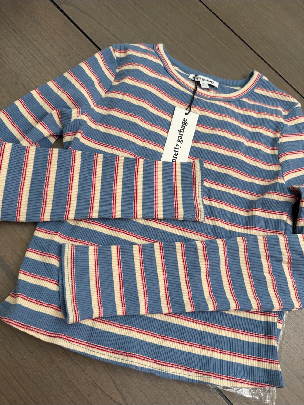 Fancy Boutique Simone Striped Top Blue Multi Medium New Trendy Cozy - Picture 6 of 9